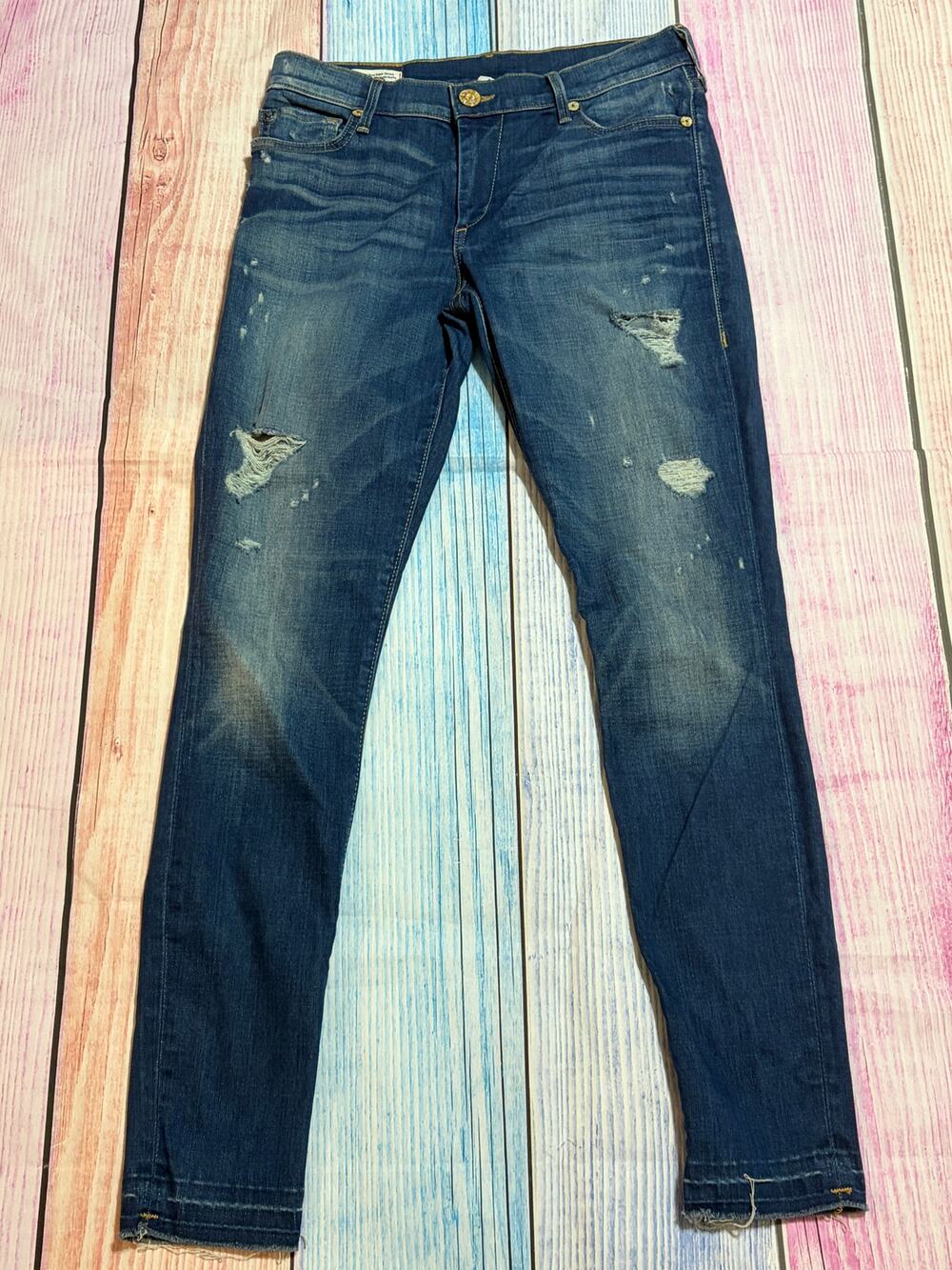 True Religion Halle Mid Rise Super Skinny Jeans Size 28 Distressed Stretch Denim